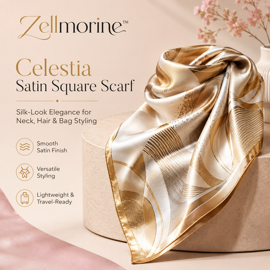 Zellmorine™ Celestia Satin Square Scarf – Silk-Look Neck Scarf, Hair Wrap & Bag Accessory