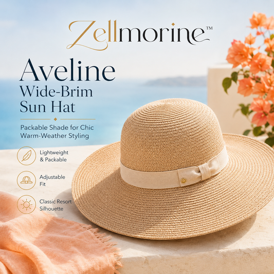 Zellmorine™ Aveline Packable Wide-Brim Sun Hat – Lightweight Travel Hat with Adjustable Fit