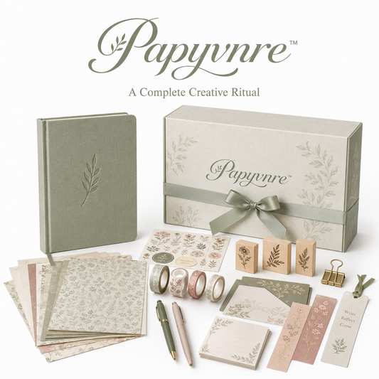 Papyvnre™ Quiet Garden Deluxe Journaling Box – Luxury Notebook, Washi Tape, Stickers, Pens & Stamps