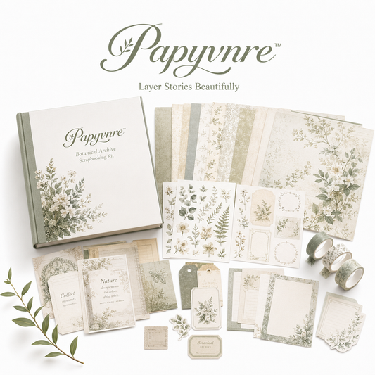 Papyvnre™ Botanical Archive Scrapbooking Kit – Vintage Journaling Paper, Stickers, Washi Tape & Ephemera