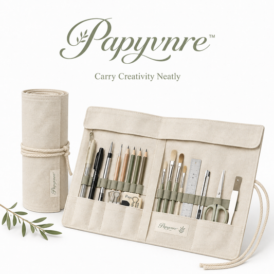 Papyvnre™ Canvas Craft Tool Roll – Portable Pen, Brush & Stationery Organizer for Journaling Supplies